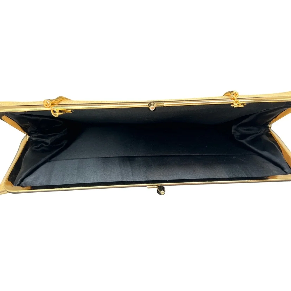 Vintage Style Clutch Champagne Satin Evening Bag Gold Chain Large